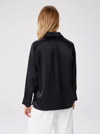 Taşlı Çiçek Aplikeli Saten Tunik W27TNK018