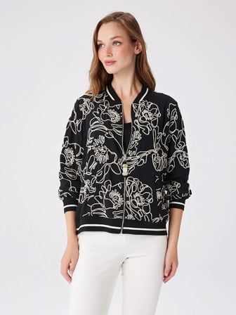 Çiçek Desen Nakışlı Bomber Ceket W27BMB002