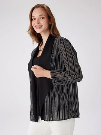 Mendil Yaka Transparan Detaylı Çizgili Ceket W27CKT016
