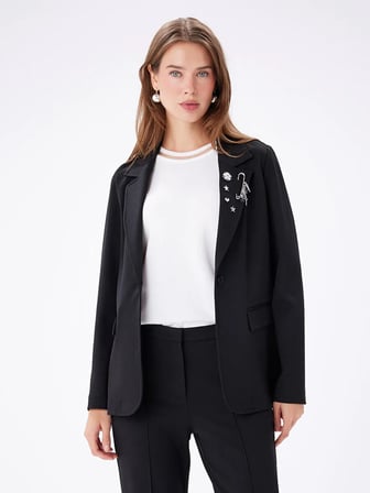 İğne Ve Broş Detaylı Örme Blazer Ceket W27CKT019