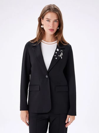 İğne Ve Broş Detaylı Örme Blazer Ceket W27CKT019