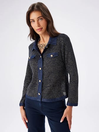 Denim Garnili Simli Örme Track Ceket W27CKT032