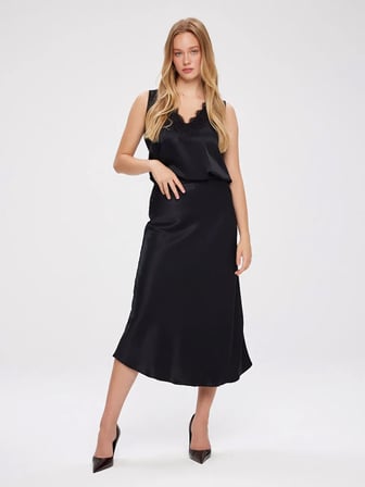 Beli Lastikli İpek Tuşeli Uzun Etek W27ETK003