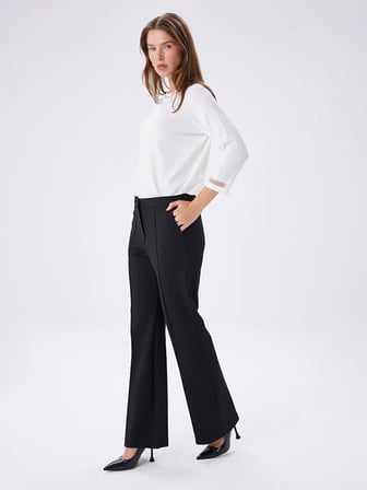 Önü Dikiş Detaylı Wıde Leg Fıt Örme Pantolon W27PNT012