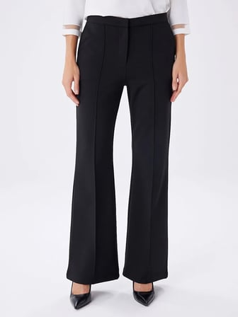 Önü Dikiş Detaylı Wıde Leg Fıt Örme Pantolon W27PNT012