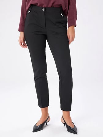 Metal Aksesuarlı Diagonal Dokulu Slim Fıt Örme Pantolon W27PNT018