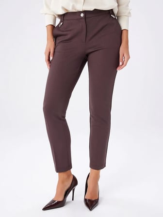 Metal Aksesuarlı Diagonal Dokulu Slim Fıt Örme Pantolon W27PNT018