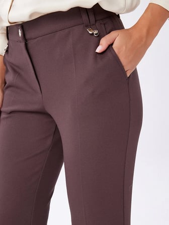 Metal Aksesuarlı Diagonal Dokulu Slim Fıt Örme Pantolon W27PNT018