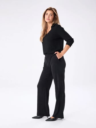 Beli Lastikli Kendinden Dokulu Wıde Leg Fıt Örme Pantolon W27PNT025