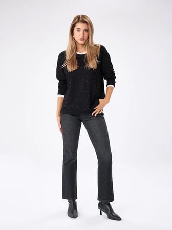 Triko Bant Detaylı Taşlı Sweatshırt W27SWT010