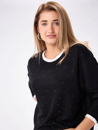 Triko Bant Detaylı Taşlı Sweatshırt W27SWT010