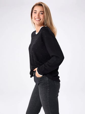 Triko Bant Detaylı Taşlı Sweatshırt W27SWT010
