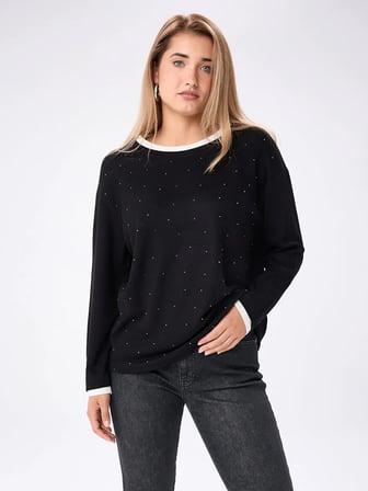 Triko Bant Detaylı Taşlı Sweatshırt W27SWT010