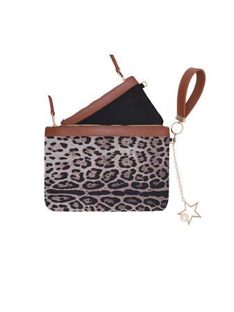 Leopar ve Metal Aksesuarlı Çanta Seti W27CNT012