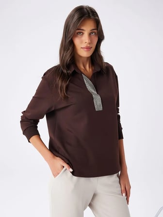 Taş Detaylı Polo Yaka Sweatshirt W27SWT002
