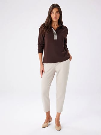 Taş Detaylı Polo Yaka Sweatshirt W27SWT002
