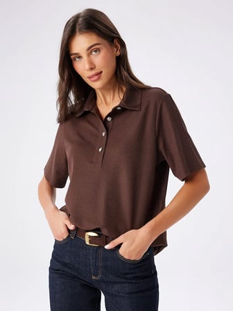 Özel Düğmeli Kendinden Simli Polo Yaka Tshirt W27TSH093