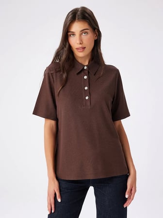 Özel Düğmeli Kendinden Simli Polo Yaka Tshirt W27TSH093