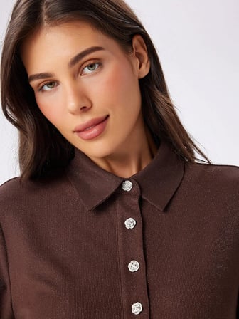 Özel Düğmeli Kendinden Simli Polo Yaka Tshirt W27TSH093