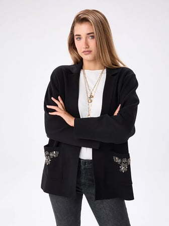 Cebi Boncuk Nakış Detaylı Triko Blazer Ceket W27TRH005