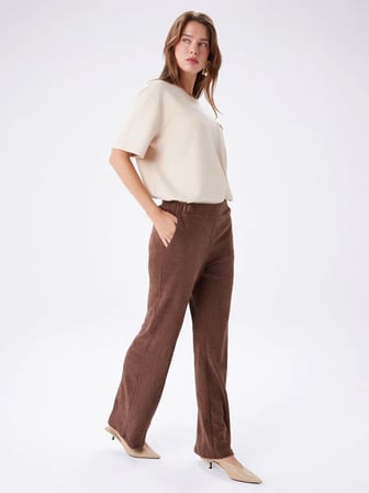 Beli Lastikli Kendinden Dokulu Wıde Leg Fıt Örme Pantolon W27PNT025