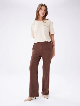 Beli Lastikli Kendinden Dokulu Wıde Leg Fıt Örme Pantolon W27PNT025