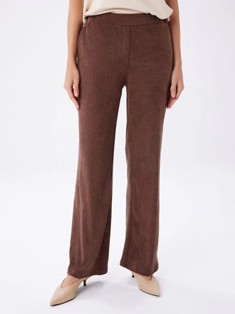 Beli Lastikli Kendinden Dokulu Wıde Leg Fıt Örme Pantolon W27PNT025
