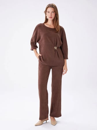 Beli Broş Detaylı 3/4 Kol Örme Tunik W27TNK012