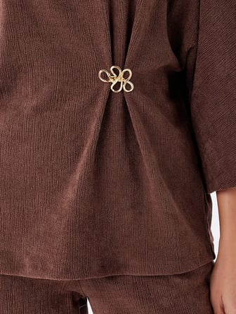 Beli Broş Detaylı 3/4 Kol Örme Tunik W27TNK012