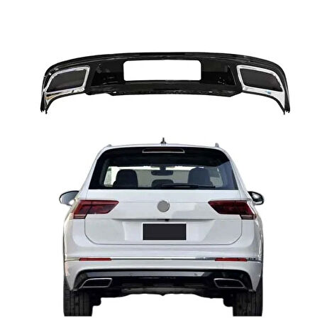 AUTOGP  Vw tiguan rline arka tampon difüzör çift çıkış 2016+ pianoblack