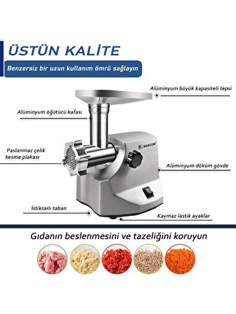 Harlem Pro Force Meat Grinder 3000 W Et Kıyma Makinesi, Sucuk, Sosis, İçli Köfte Aparatlı