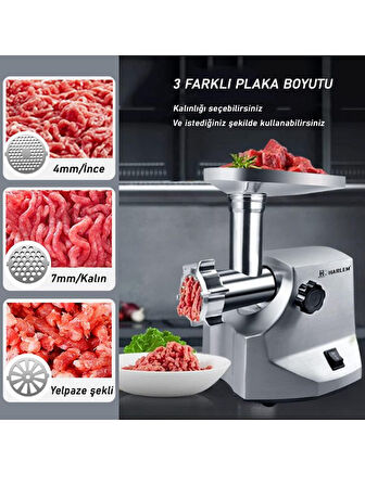 Harlem Pro Force Meat Grinder 3000 W Et Kıyma Makinesi, Sucuk, Sosis, İçli Köfte Aparatlı