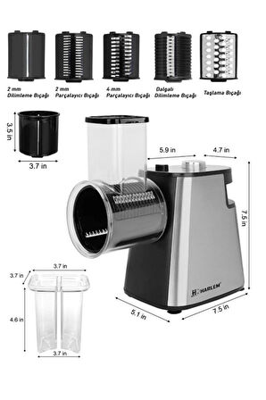 Harlem 1500W 6 Başlıklı Çok Fonksiyonlu Sebze ve Meyve Doğrayıcı + Patates Dilimleyici Rondo