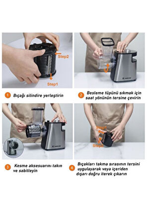 Harlem 1500W 6 Başlıklı Çok Fonksiyonlu Sebze ve Meyve Doğrayıcı + Patates Dilimleyici Rondo
