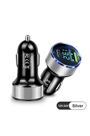 Silver Araç İçi USB 3.0 Type C Soketli Çakmaklık Güç Adaptörü Tüm Cihazlar 12V-24V