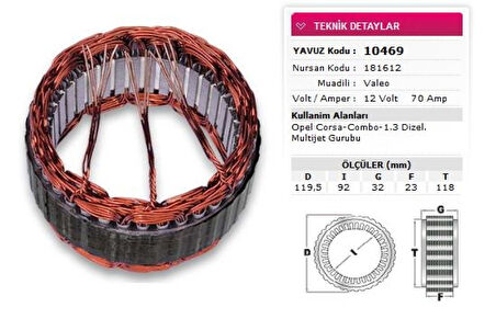 Opel Stator Valeo Tip 12v 70a Opel Corsa Combo 1 3 Dizel Multıjet Gurubu Nursan 181612 - Yavuz 10 469