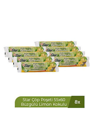 STAR ÇÖP POŞETİ 10'LU 55 X 60 ORTA BÜZGÜLÜ LİMON X 8 ADET