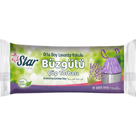 Star Plus Büzgülü Çöp Torbası Orta Boy 55X60 cm. Lavanta Kokulu (1 Rulo 10 Adet)