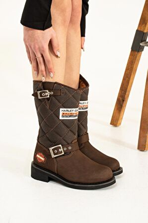 Harley Davidson Brown Hakiki Deri Kadın Bot & Bootie HD0777005303