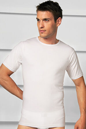 Erkek Pamuklu Kısa Kol Geniş Yaka Klasik Fanila T-Shirt (2510) MGB2510