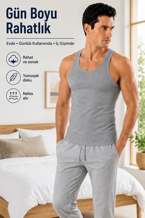 Erkek Sporcu Ribana Atlet(Tutku Yetkili Satıcısı) 1 Adet Pamuklu Esnek Rahat – Beyaz