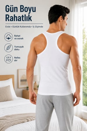Erkek Sporcu Ribana Atlet 3’lü Paket Siyah Beyaz Gri Pamuklu Esnek Rahat
