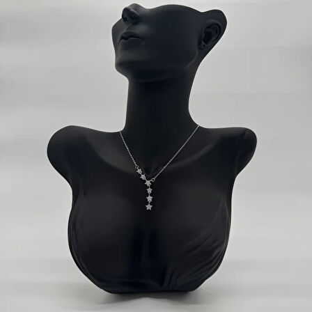 Çelik Silver Yıldız Taşlı Kolye  - Silver