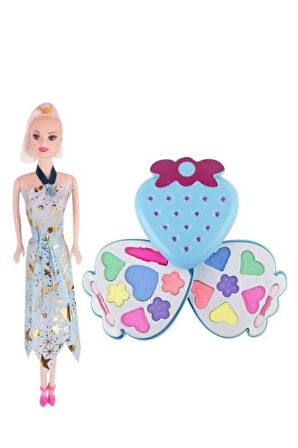 Prenses Bebekli Çilek Kutulu 2 Katmanlı Kız Makyaj Seti Sürülebilir Makyaj Seti