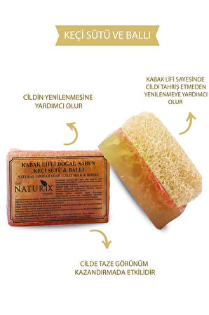 Doğal Kabak Lifli Keçi Sütü & Ballı Sabun Peeling Etkili Akne Kurutucu Natural Goat Milk Soap 130 Gr