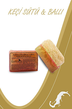 Doğal Kabak Lifli Keçi Sütü & Ballı Sabun Peeling Etkili Akne Kurutucu Natural Goat Milk Soap 130 Gr