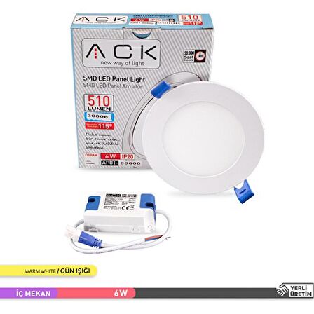 Ack 6W 3000K Günışığı Sıva Altı Yuvarlak LED Panel Armatürü AP01-00600