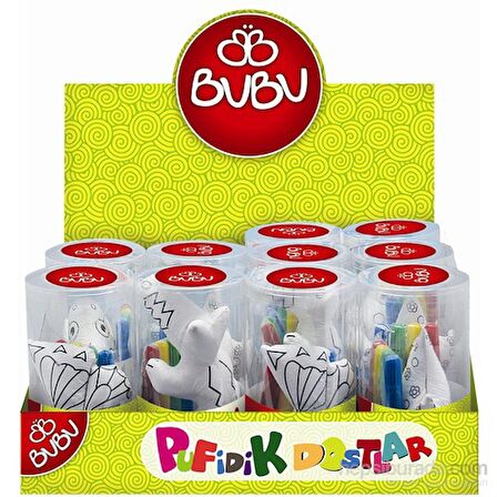 Bu-Bu Pufidik Dostlar + 4 Adet Keçeli Kalem Boyanıp Yıkanabilir Peluş Bubu00068