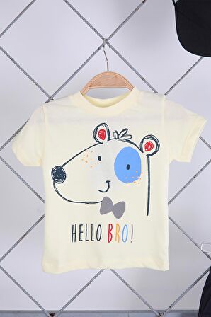 Babyhola 3'lü Tişört Keten Şort Şapka Erkek Bebek Çocuk Bayramlık Alt Üst Takım Elbise 02111