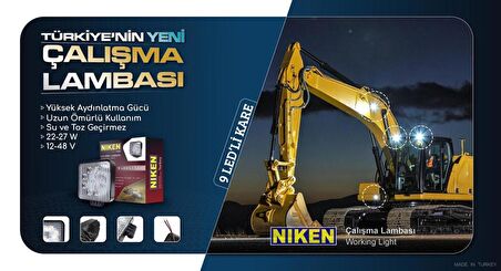 Çalışma lambası ledli yuvarlak 22-27w 9 ledli niken eco